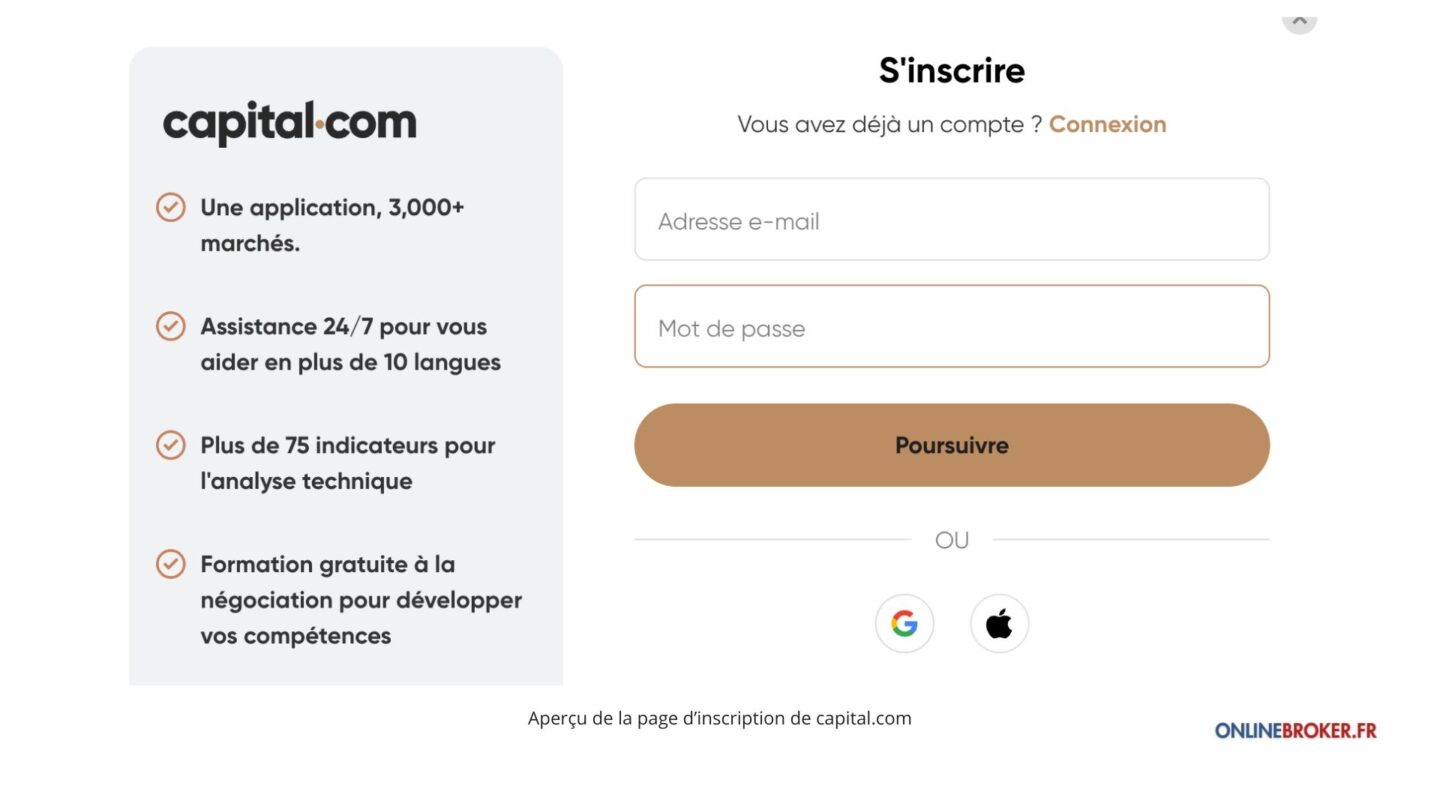 Page d'inscription de capital.com
