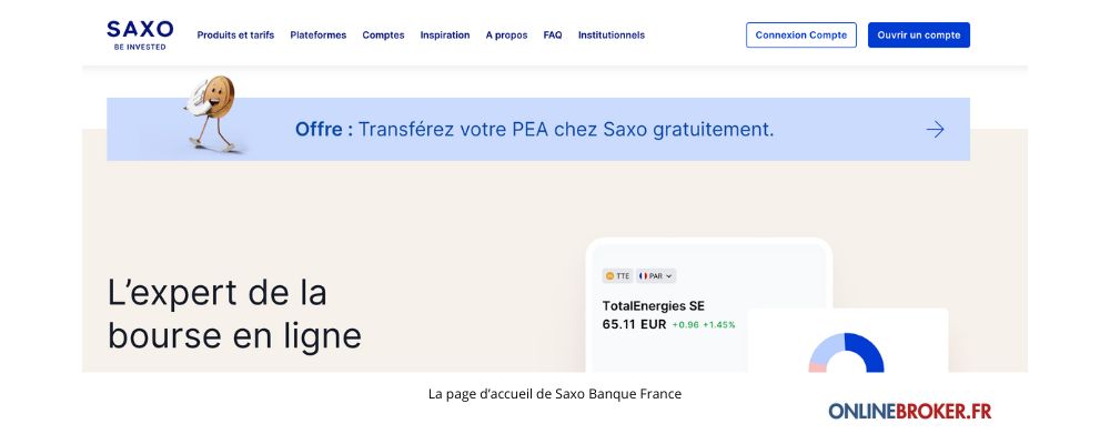 La page d'accueil de Saxo Banque